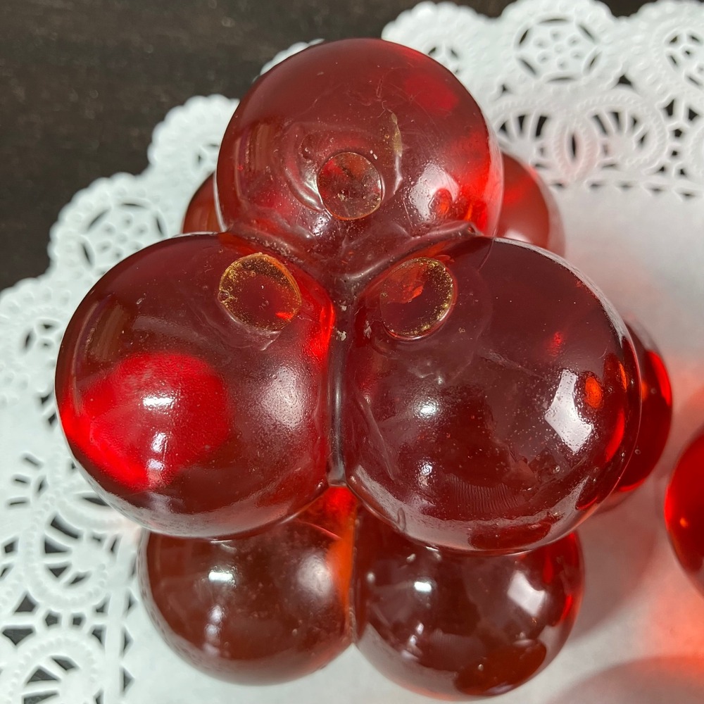 Vintage Lucite Grape Candle Holders MCM Red Acrylic Project Pair - Picture 3 of 12